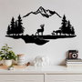 Wallity Deer And Landscape - 1 Escultura de pared de metal negra